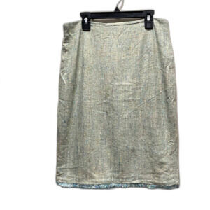 Garfield & Marks Silk Blend Tweed Pencil Skirt Turquoise‎ Blue Fringe Size 8